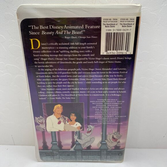 Vtg Walt Disney Masterpiece The Hunchback Of Notre Dame VHS Tape Clamshell Case - Picture 2 of 9